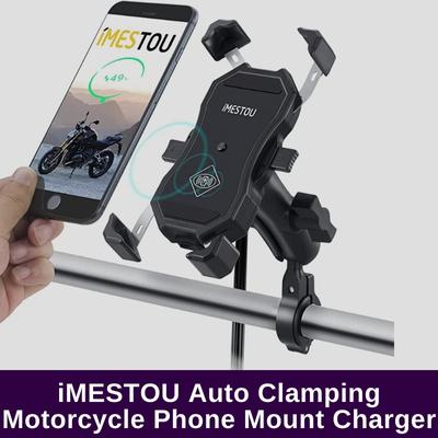 iMESTOU Auto Clamping Motorcycle Phone Mount Charger