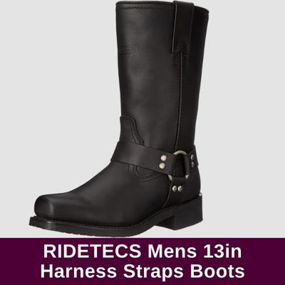 RIDETECS Mens 13in Harness Straps Heavy Duty Oiled Leather Motorcycle Boots