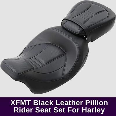 XFMT Black Leather Pillion Rider Seat Set For Harley
